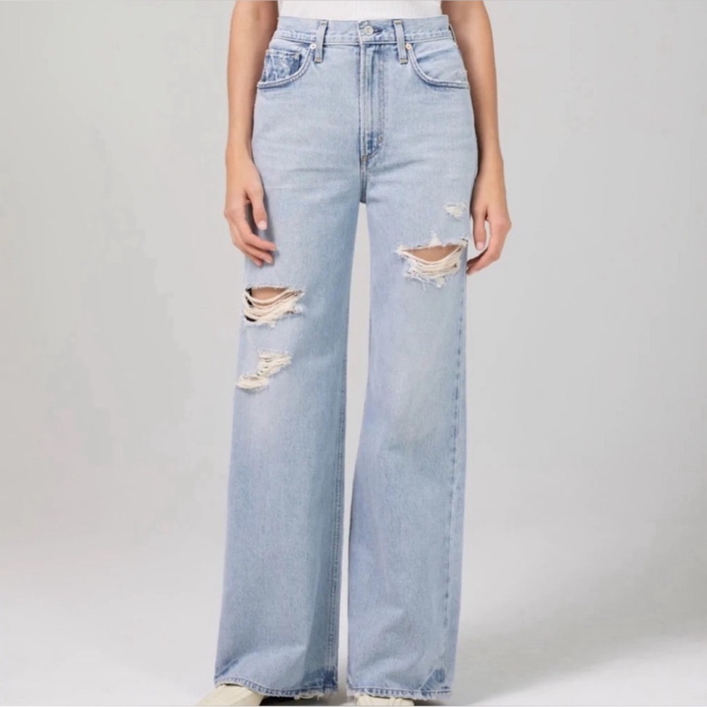 Citizens Of Humanity Light Blue Distressed Wide-Leg Paloma Jeans